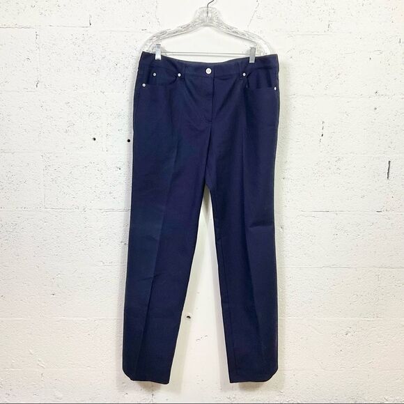 ESCADA navy blue straight leg 96% cotton 4% elastane stretchy pants EUR 46 US 16 - Picture 1 of 10